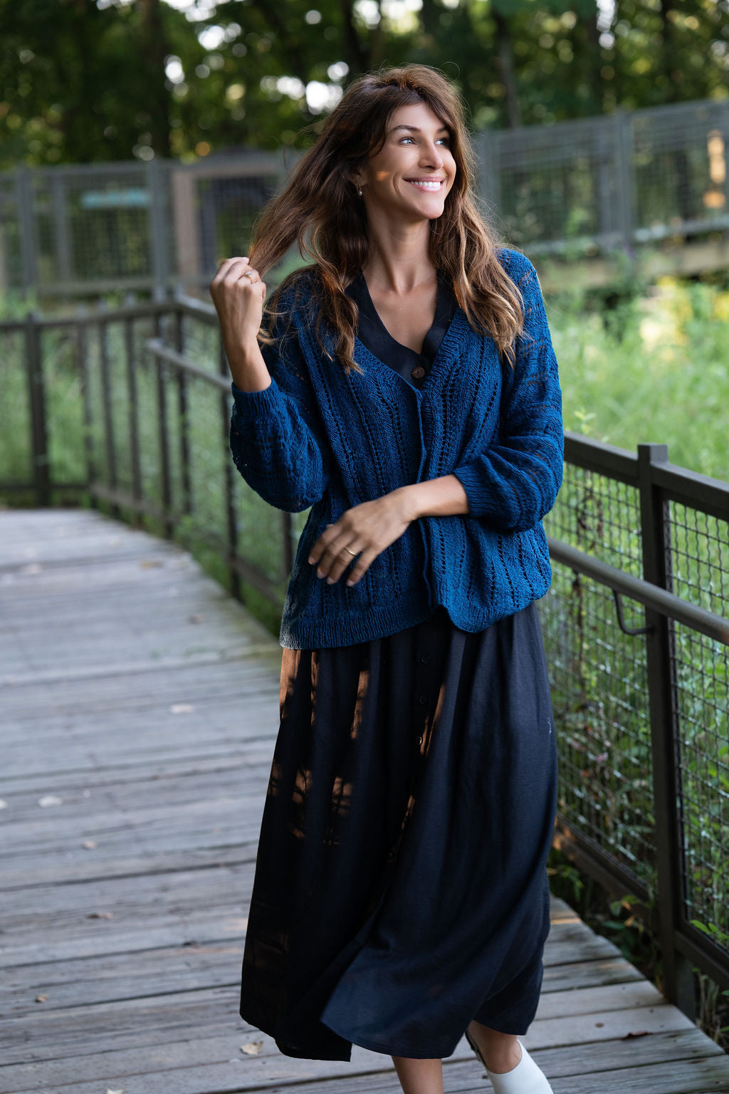 Trish Lace Cotton Sweater in Emerald Blue Made to Order