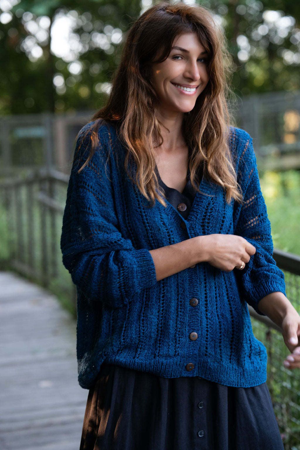 Trish Lace Cotton Sweater in Emerald Blue Made to Order