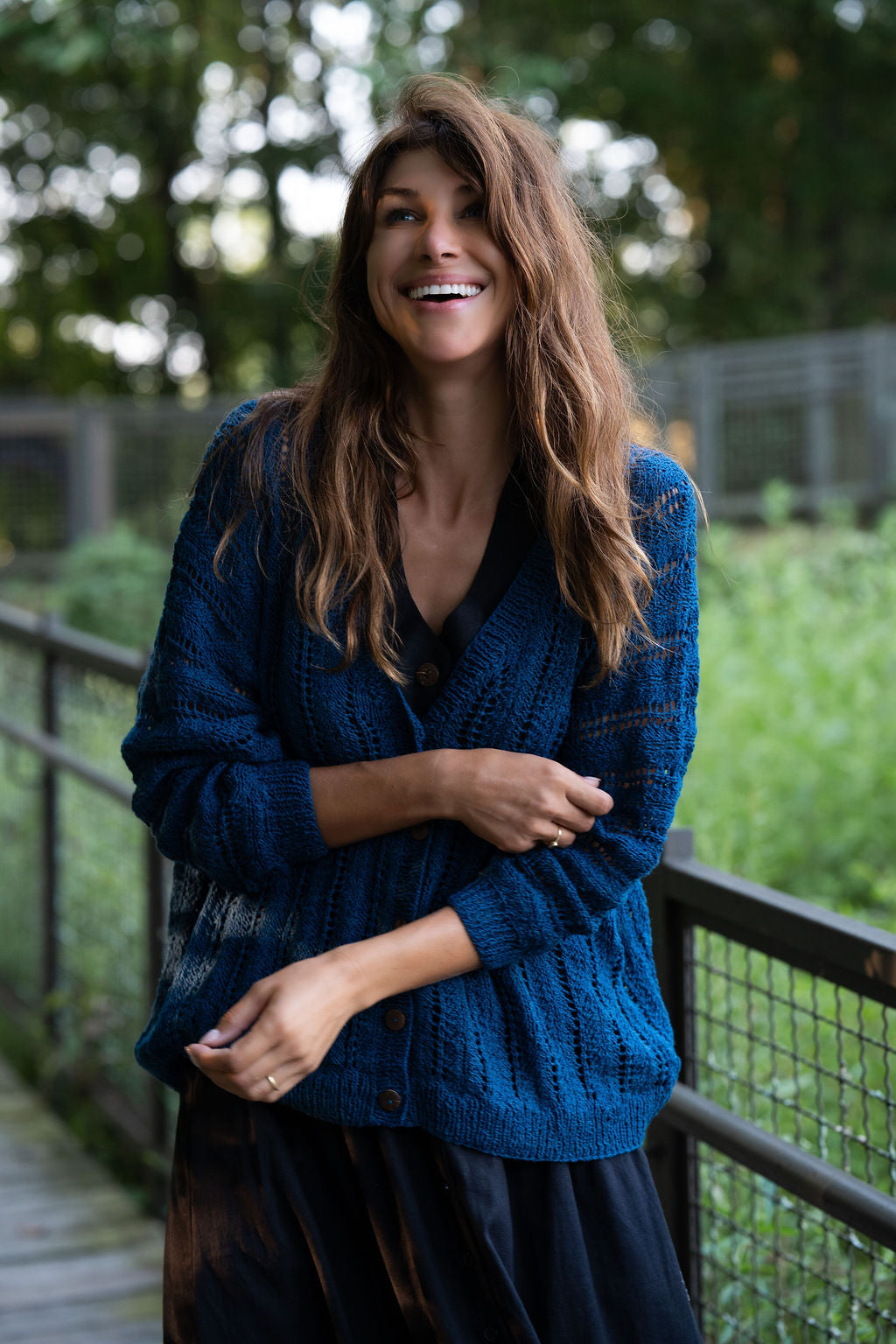 Trish Lace Cotton Sweater in Emerald Blue Made to Order