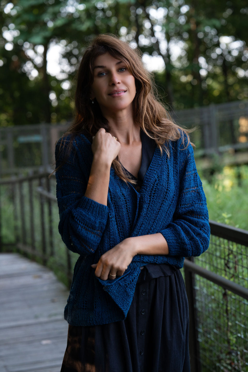 Trish Lace Cotton Sweater in Emerald Blue Made to Order