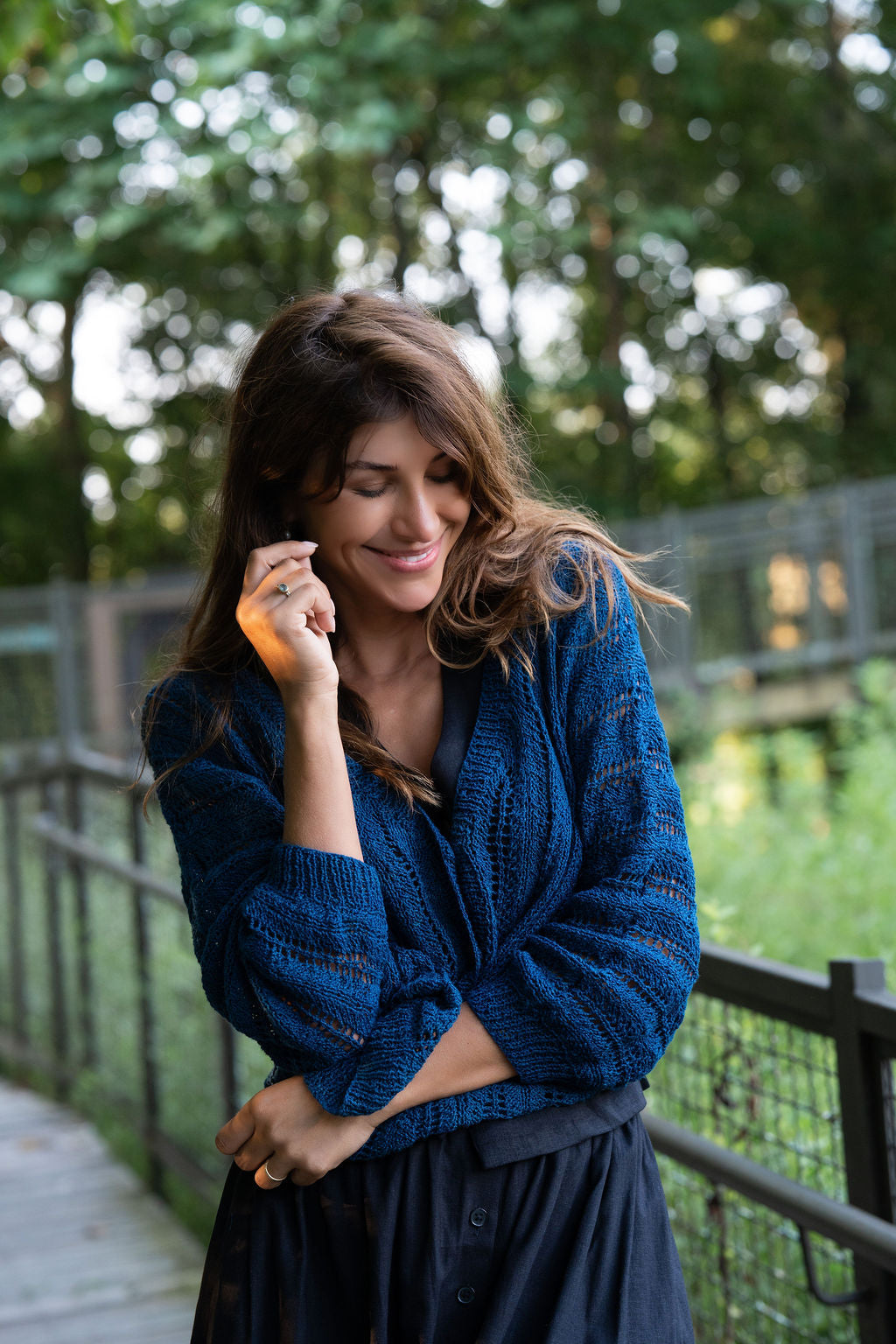 Trish Lace Cotton Sweater in Emerald Blue Made to Order