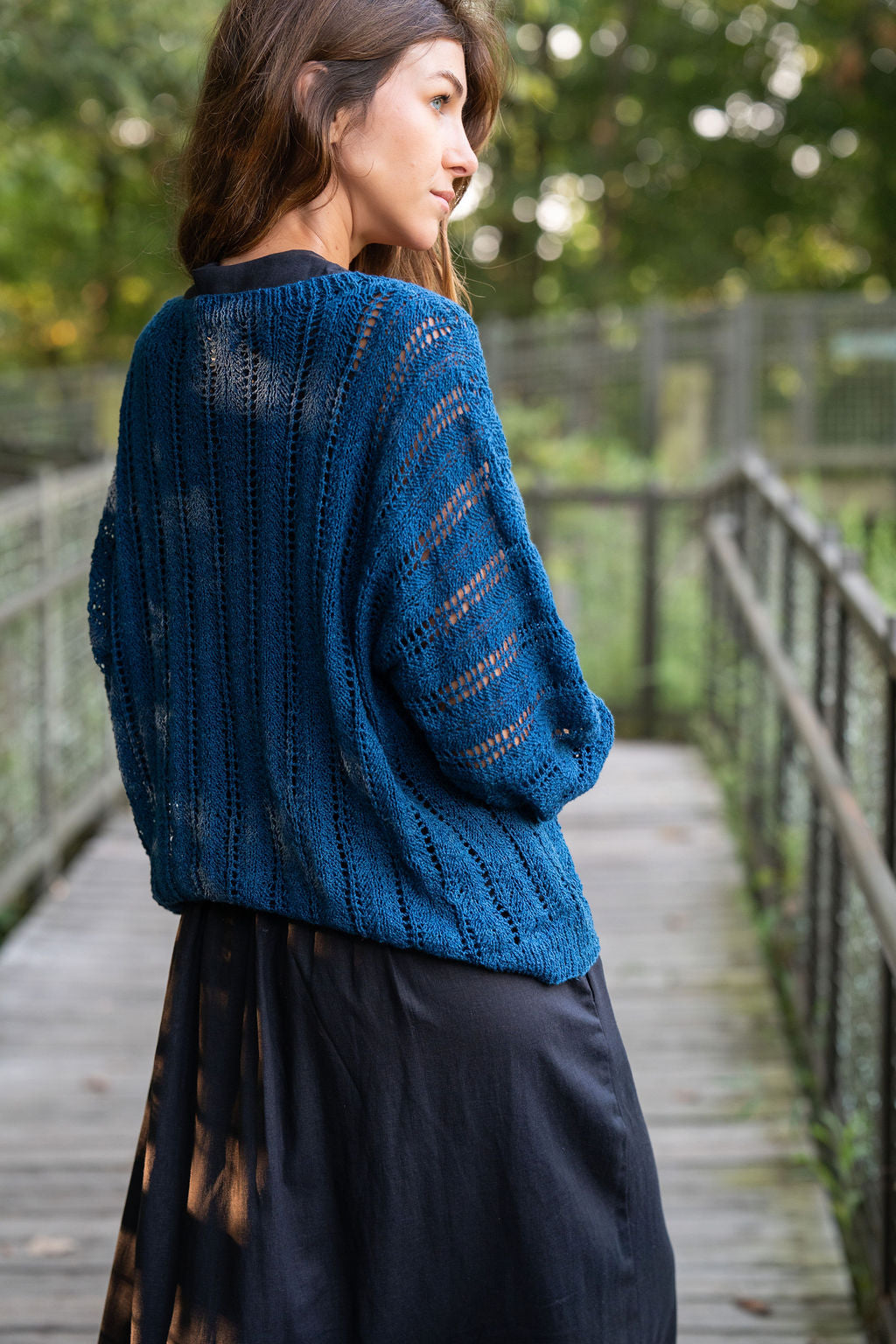 Trish Lace Cotton Sweater in Emerald Blue Made to Order