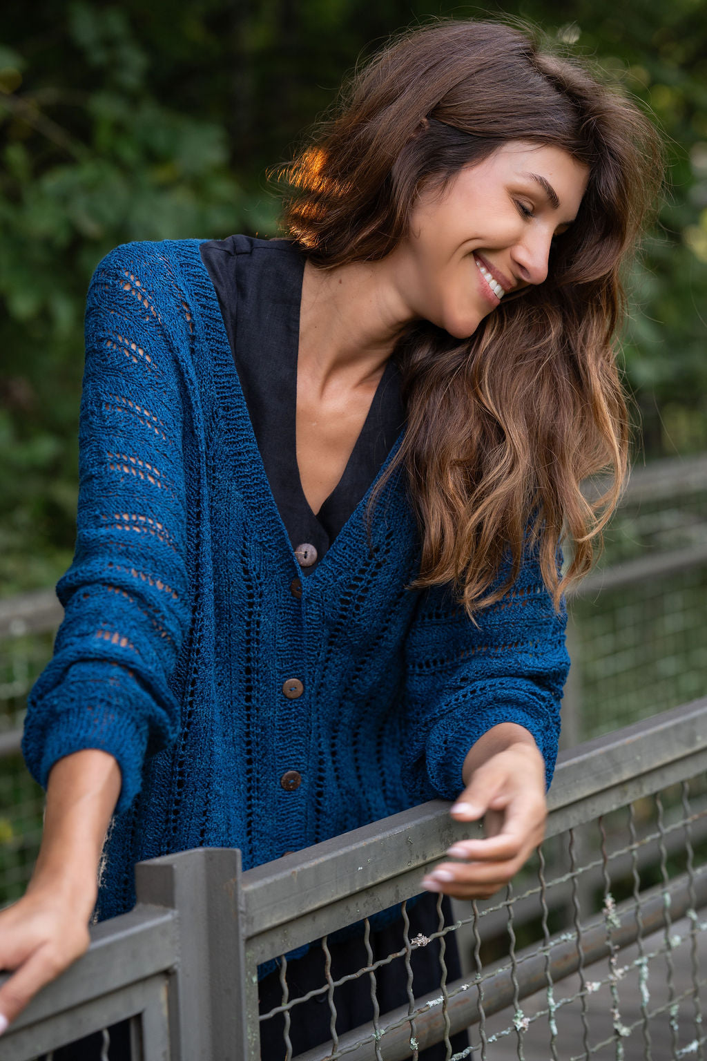 Trish Lace Cotton Sweater in Emerald Blue Made to Order