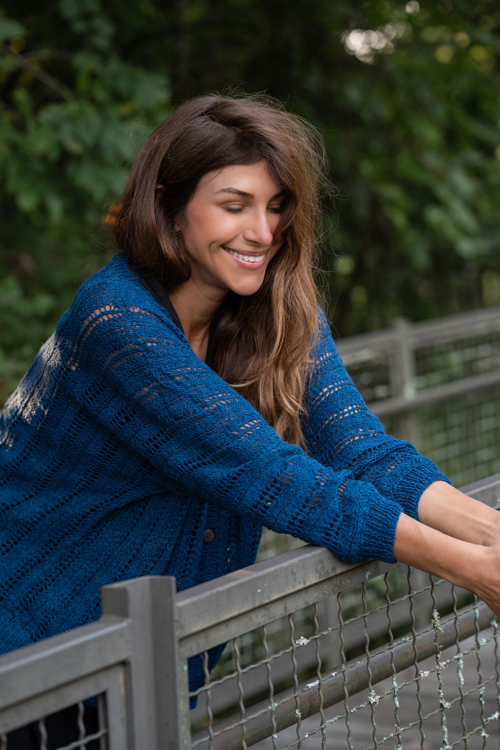 Trish Lace Cotton Sweater in Emerald Blue Made to Order
