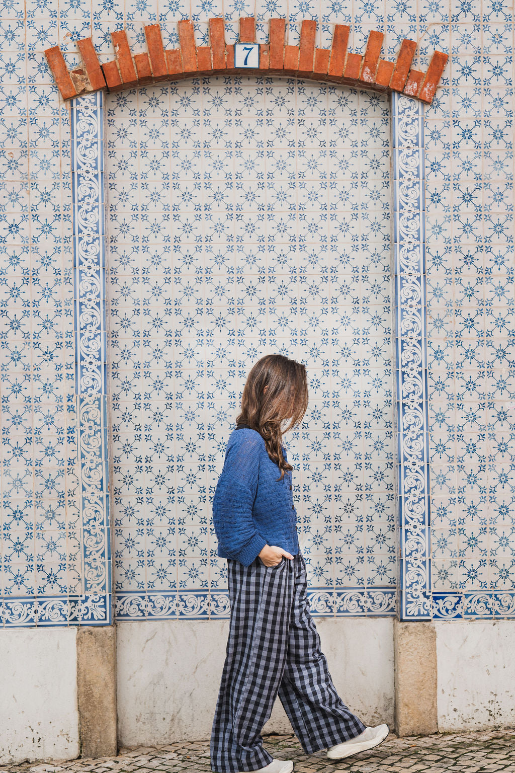 Katie Handwoven Cotton Shirt in Navy Gingham