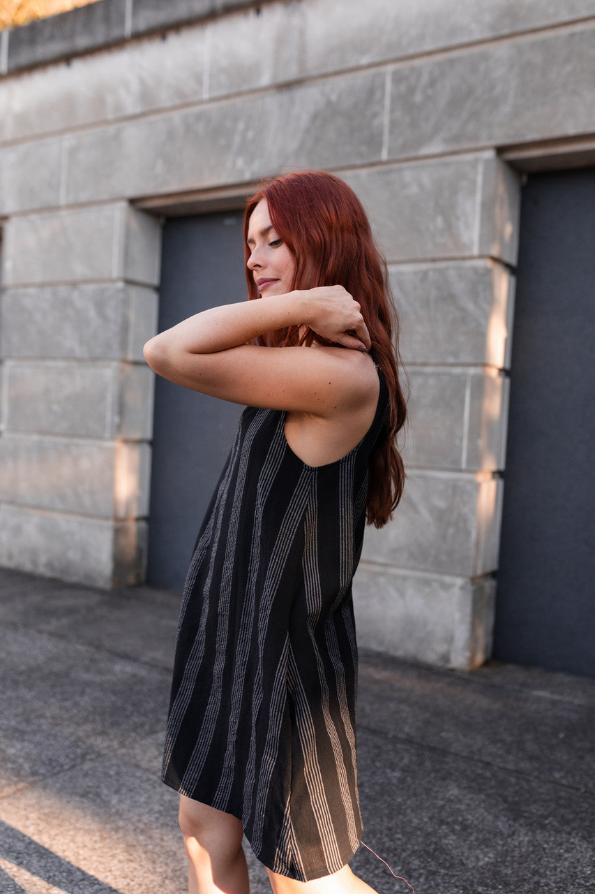Ruthi Handwoven Cotton Dress in Black and White Stripe - XS Sample