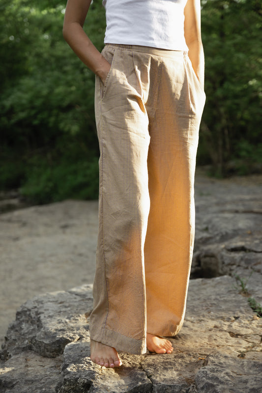 Katie Handwoven Cotton Pants Yellow Gingham Made to Order
