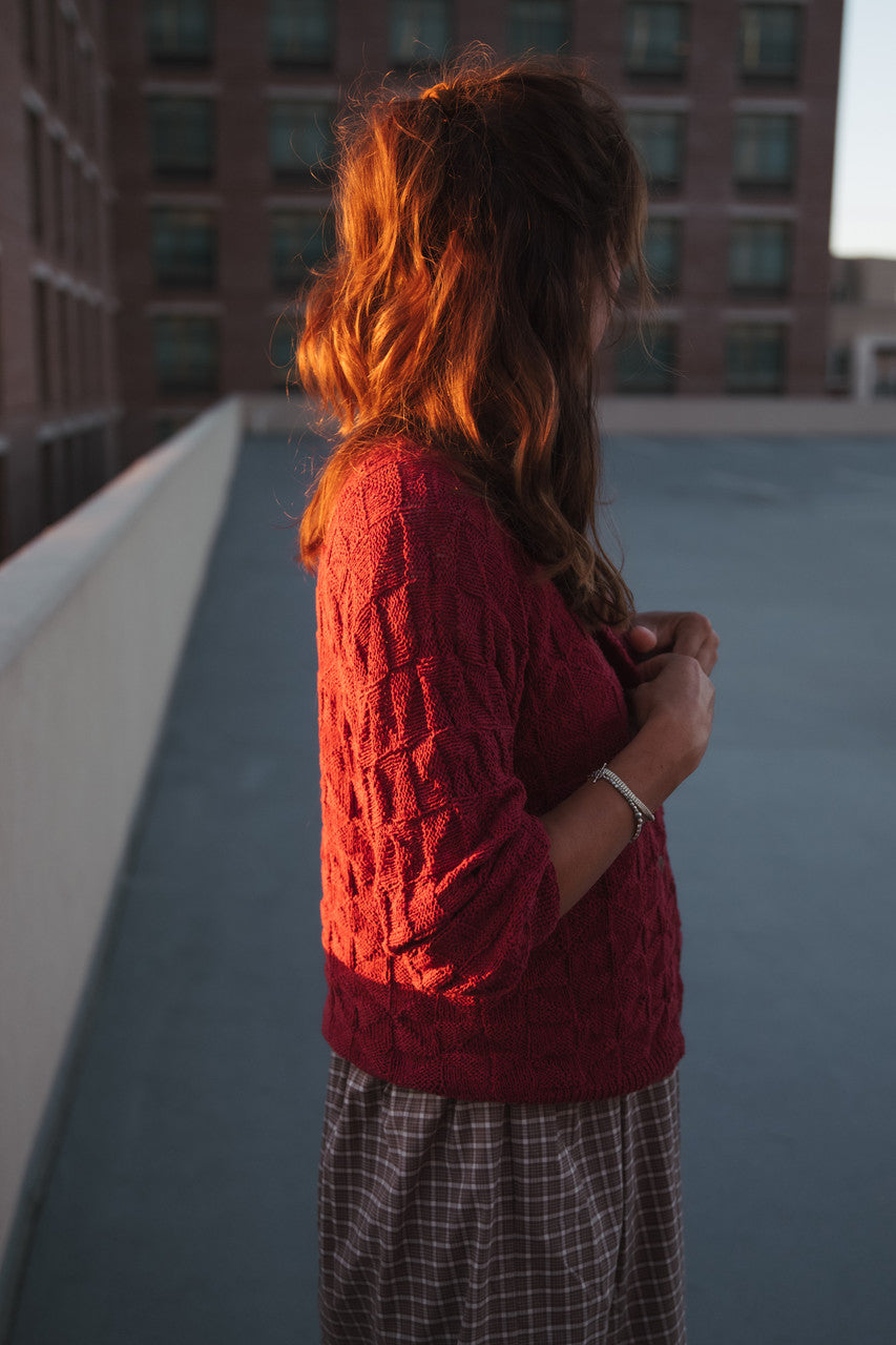 Tina Triangle Knit Cotton Cardigan in Red Made to Order