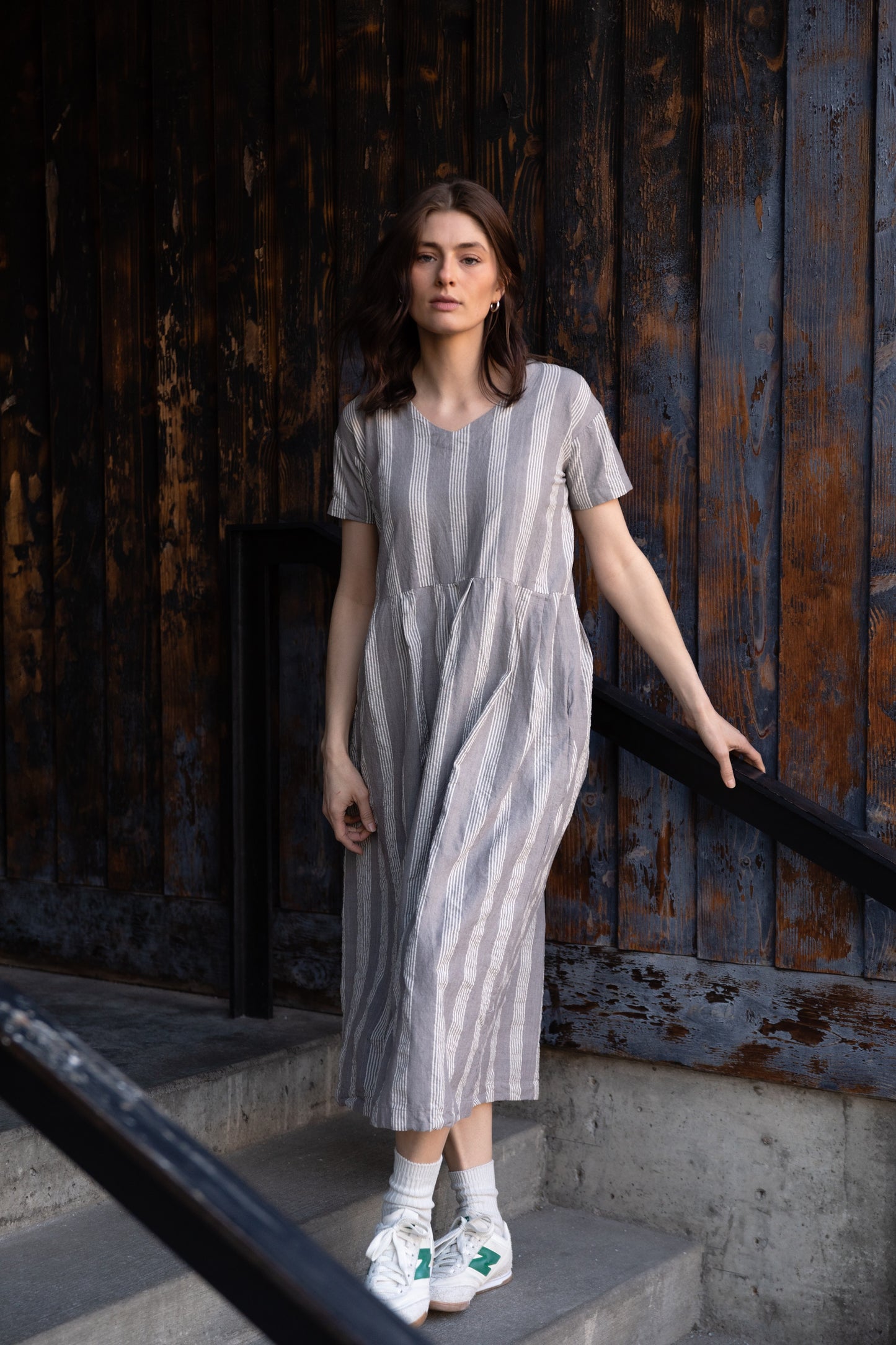 Eloise Handwoven Cotton Dress in Green Gingham Made to Order