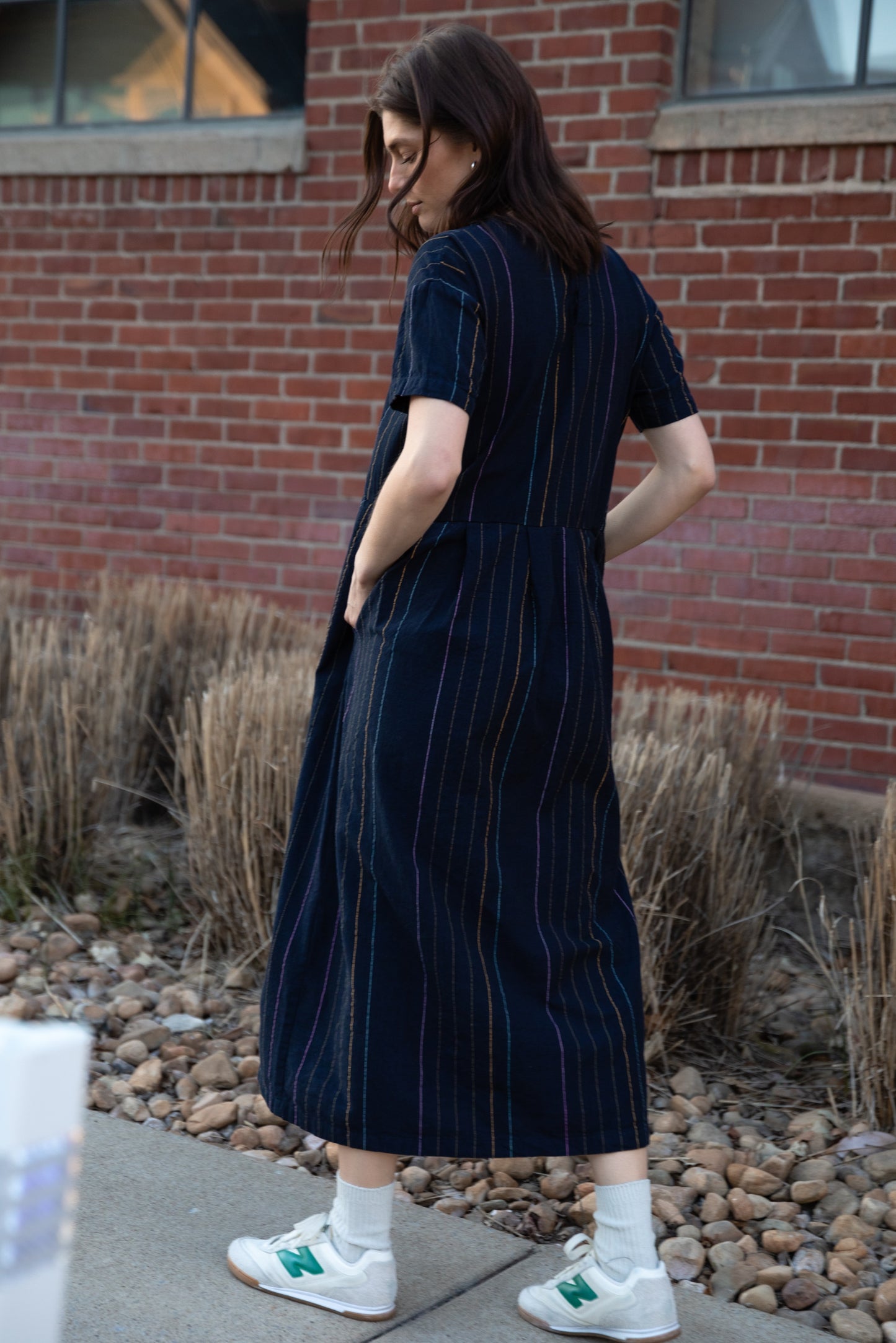 Eloise Handwoven Cotton Dress in Navy Made to Order