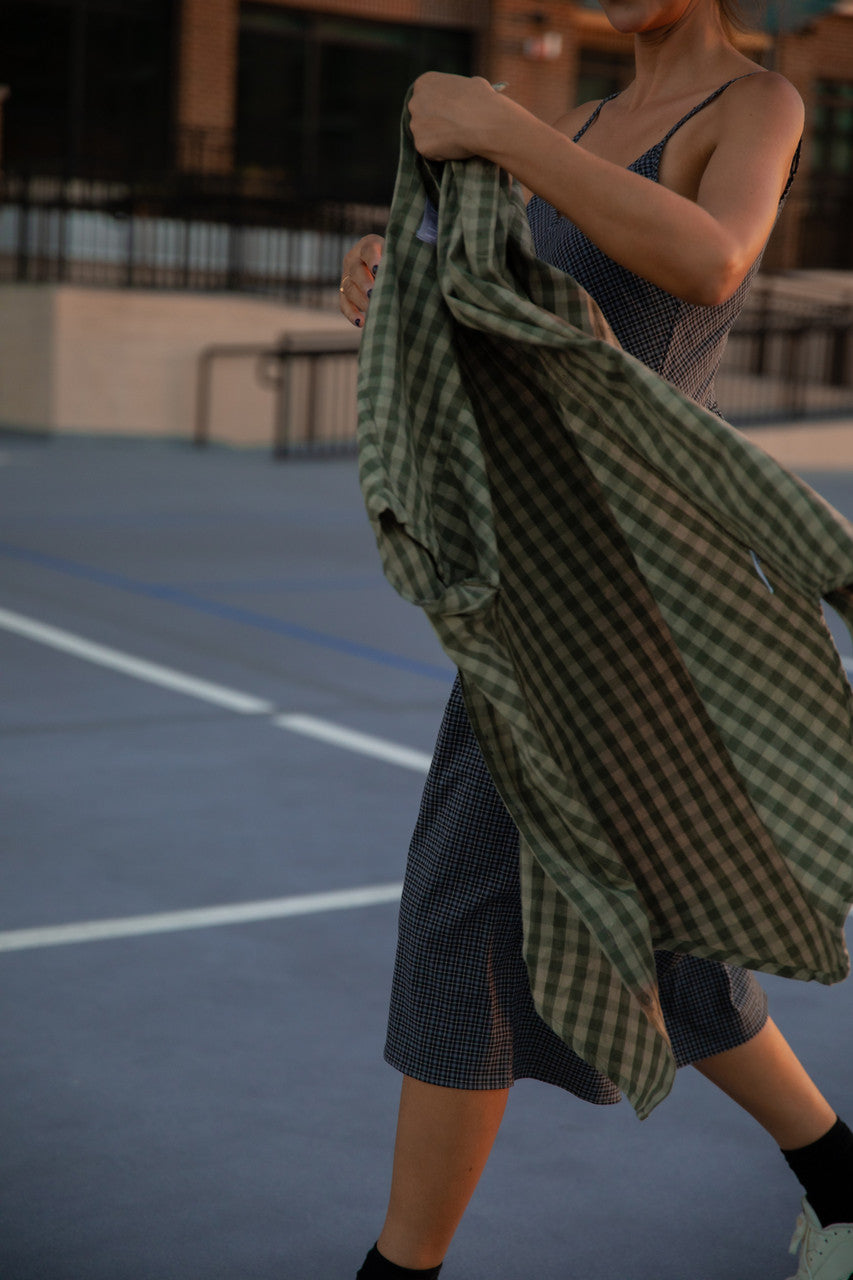 Paige Handwoven Cotton Relaxed Shirt Dress in Green Gingham - L, XL and XXL Left