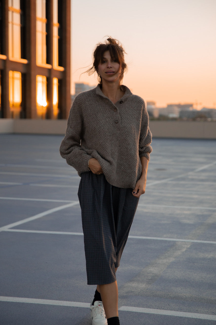 Imogene Oversized Wool Henley in Heather Beige Made to Order