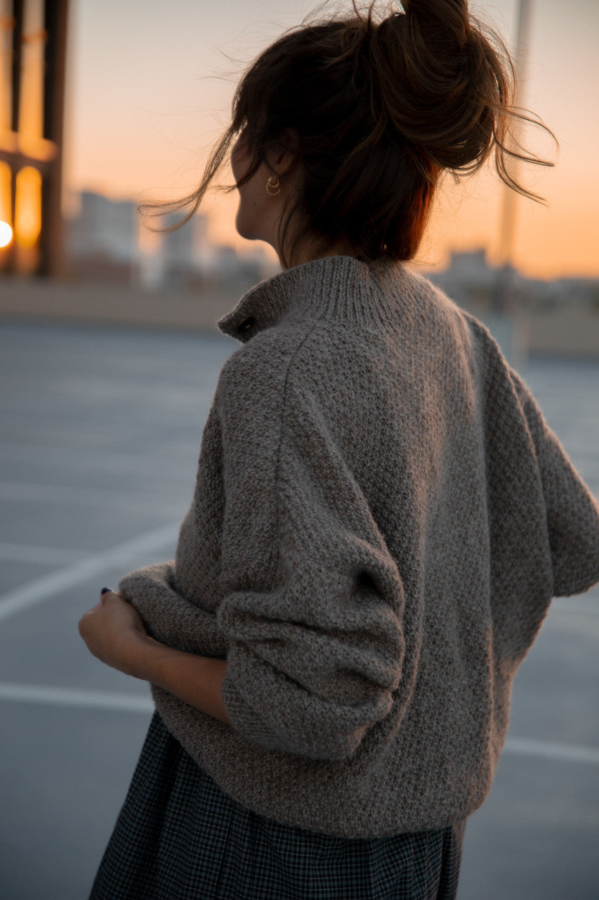 Imogene Oversized Wool Henley in Heather Beige Made to Order