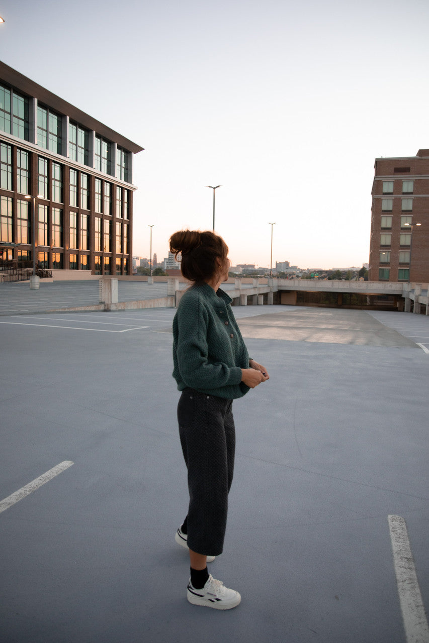 Imogene Oversized Wool Henley in Aqua Slate Made to Order