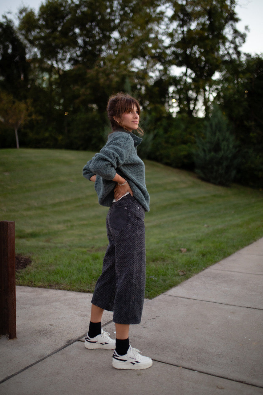 Imogene Oversized Wool Henley in Aqua Slate Made to Order