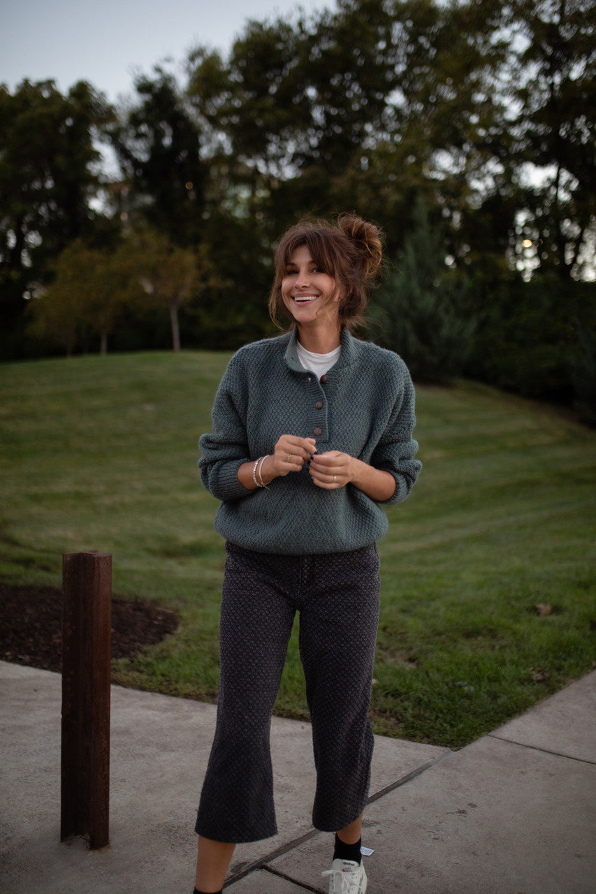 Imogene Oversized Wool Henley in Aqua Slate Made to Order