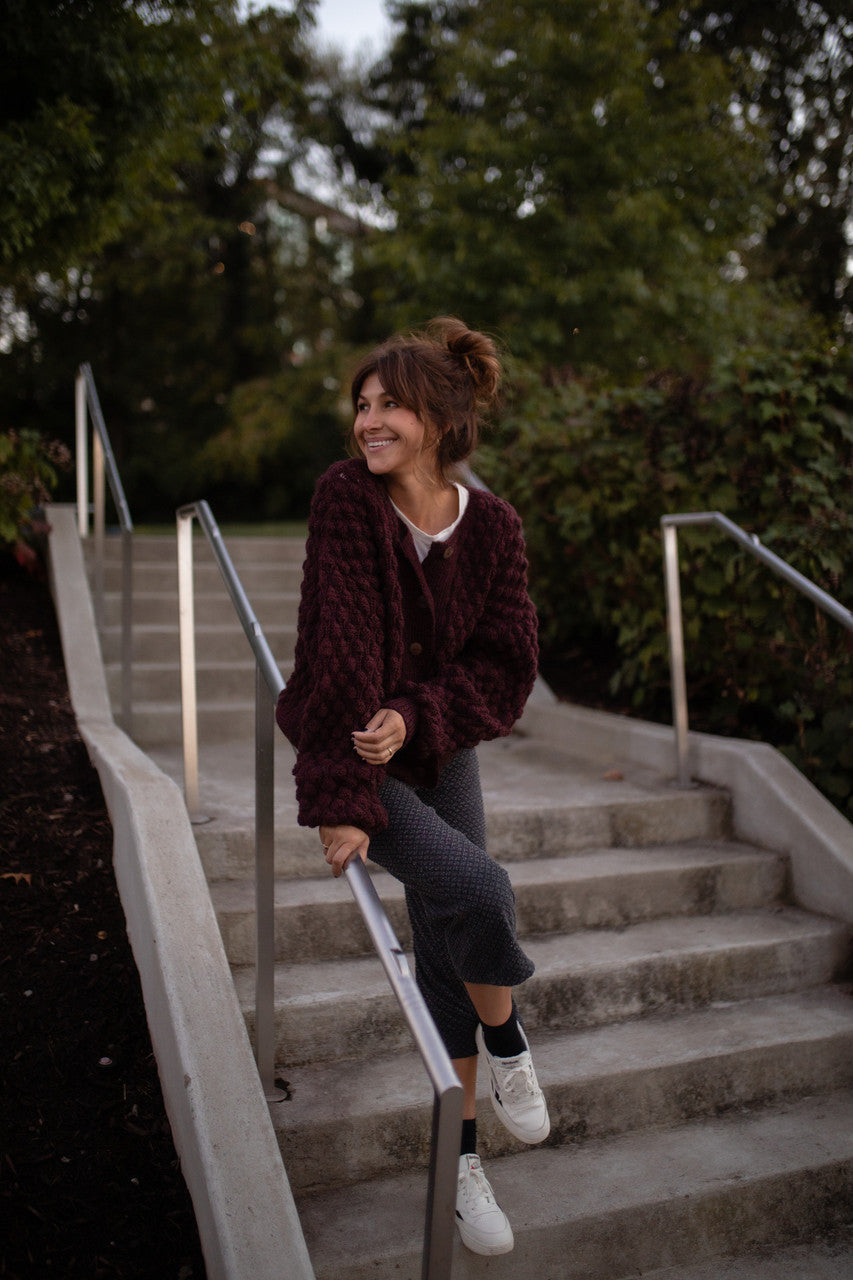Quinn Wool Cardigan in Plum