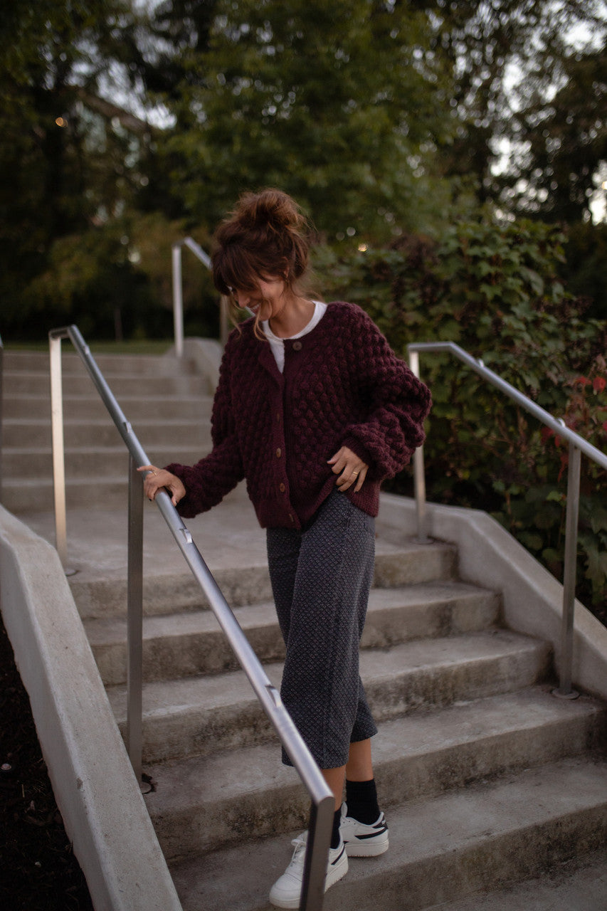 Quinn Wool Cardigan in Plum
