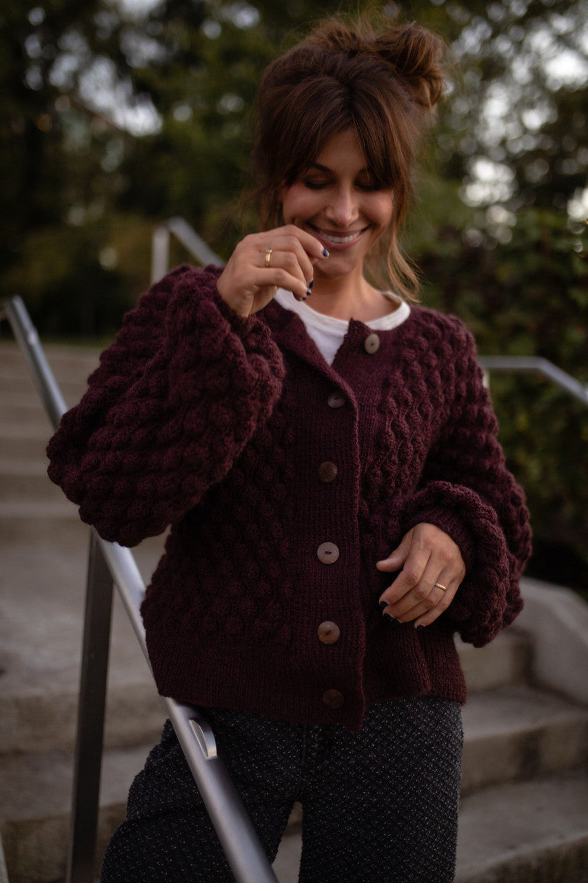 Quinn Wool Cardigan in Plum
