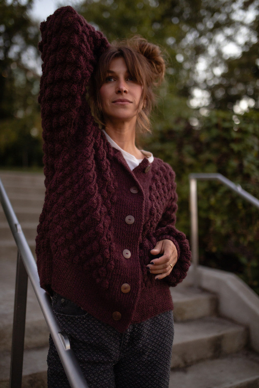 Quinn Wool Cardigan in Plum