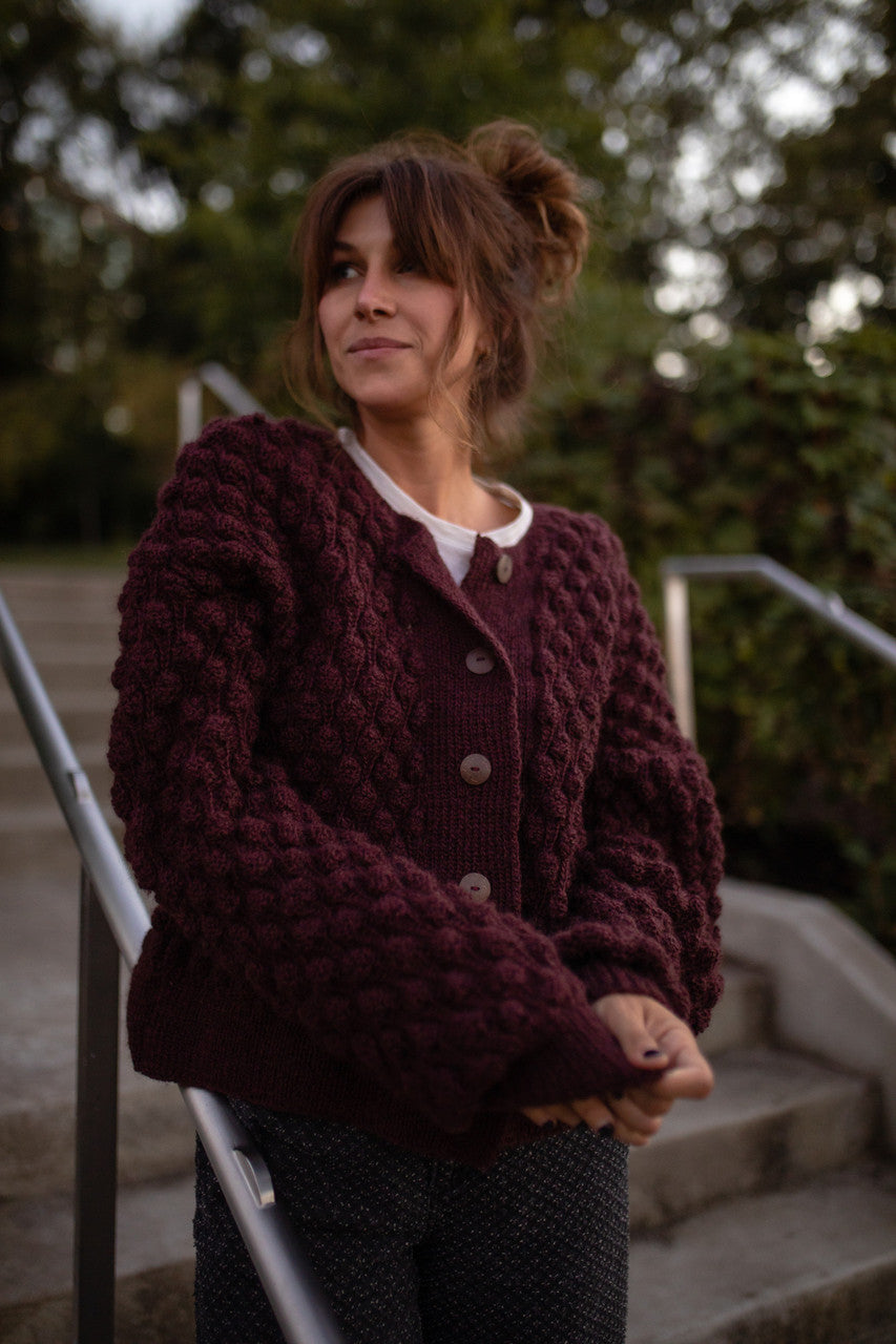 Quinn Wool Cardigan in Plum