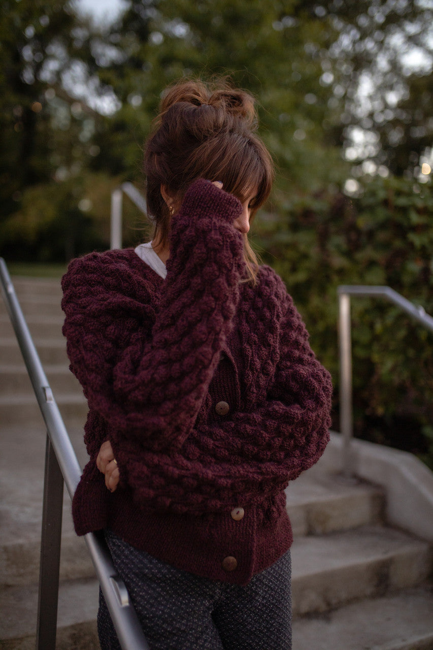 Quinn Wool Cardigan in Plum