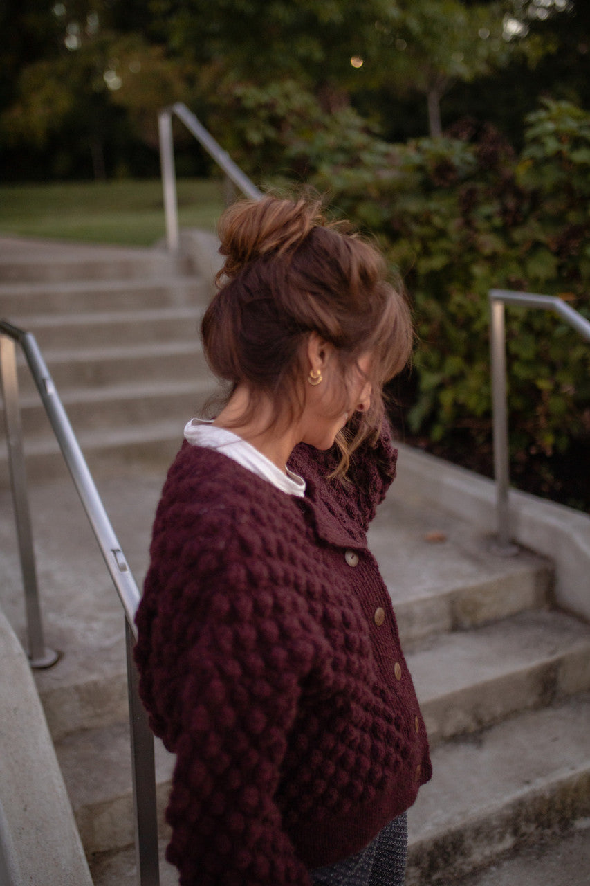 Quinn Wool Cardigan in Plum