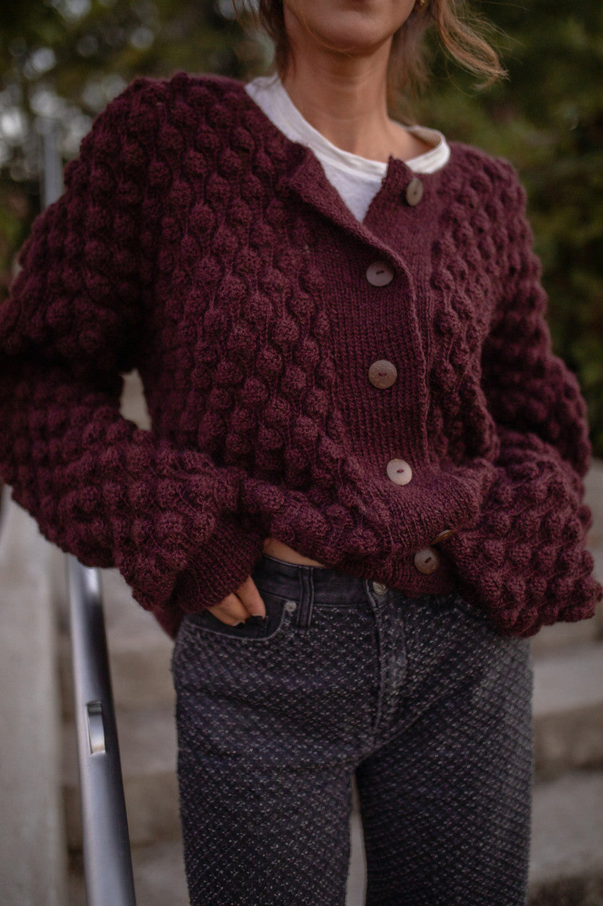 Quinn Wool Cardigan in Plum