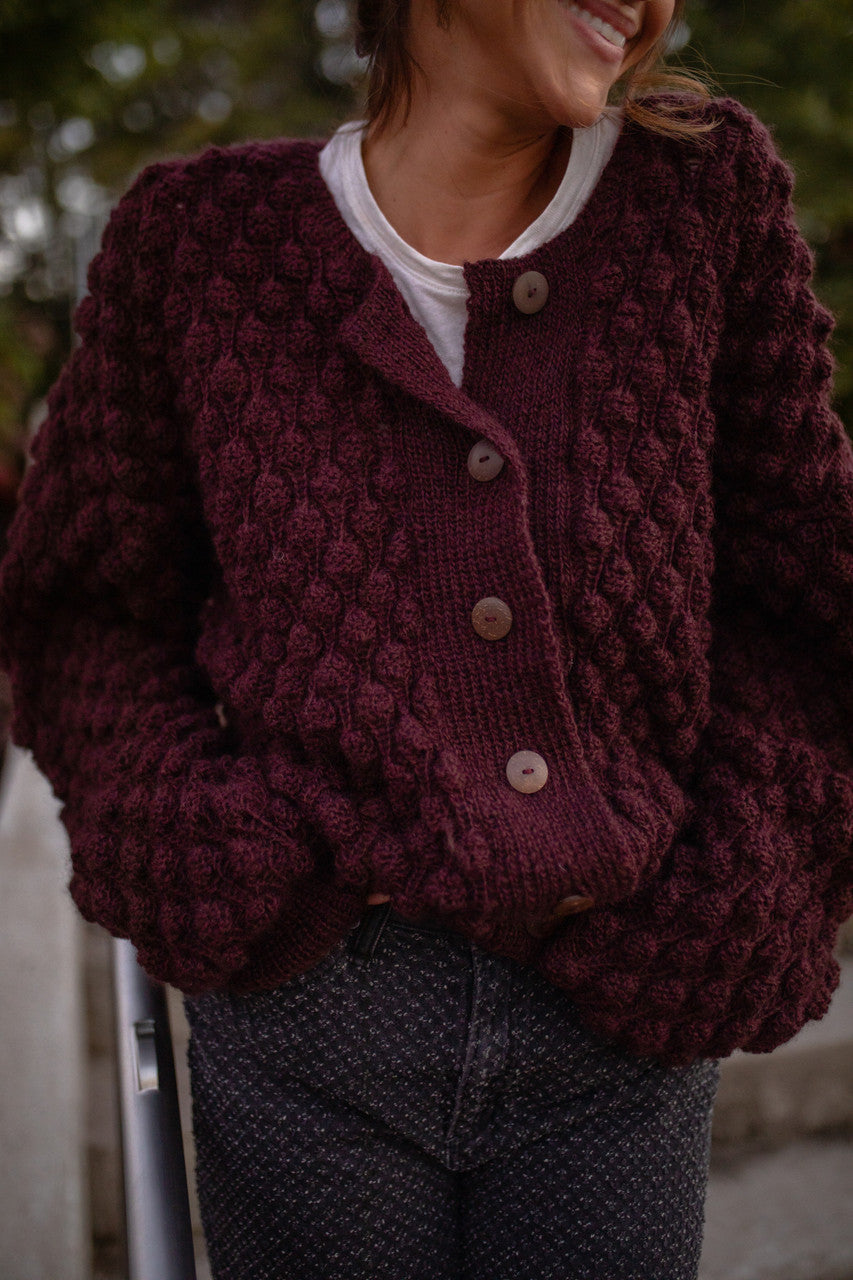 Quinn Wool Cardigan in Plum