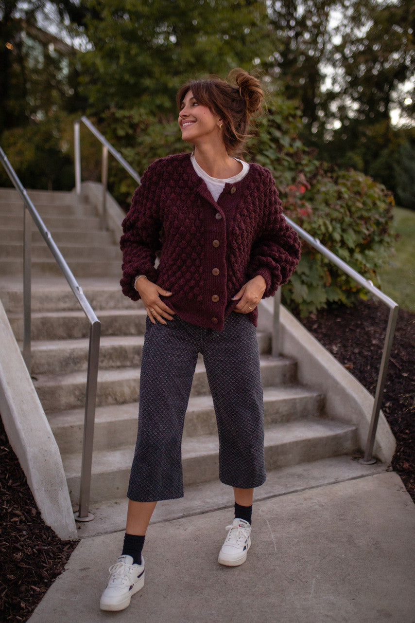Quinn Wool Cardigan in Plum