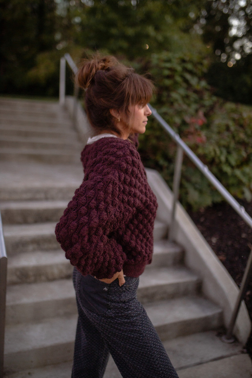 Quinn Wool Cardigan in Plum