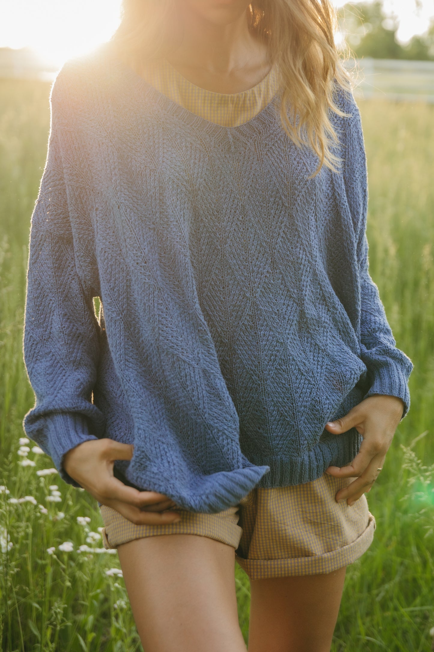 Chloe Textured V Knit Pullover in Periwinkle Made to Order