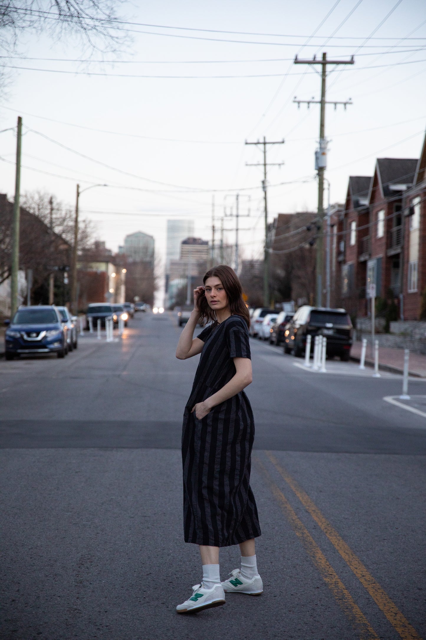 Eloise Handwoven Cotton Dress in Black and White Stripe Made to Order