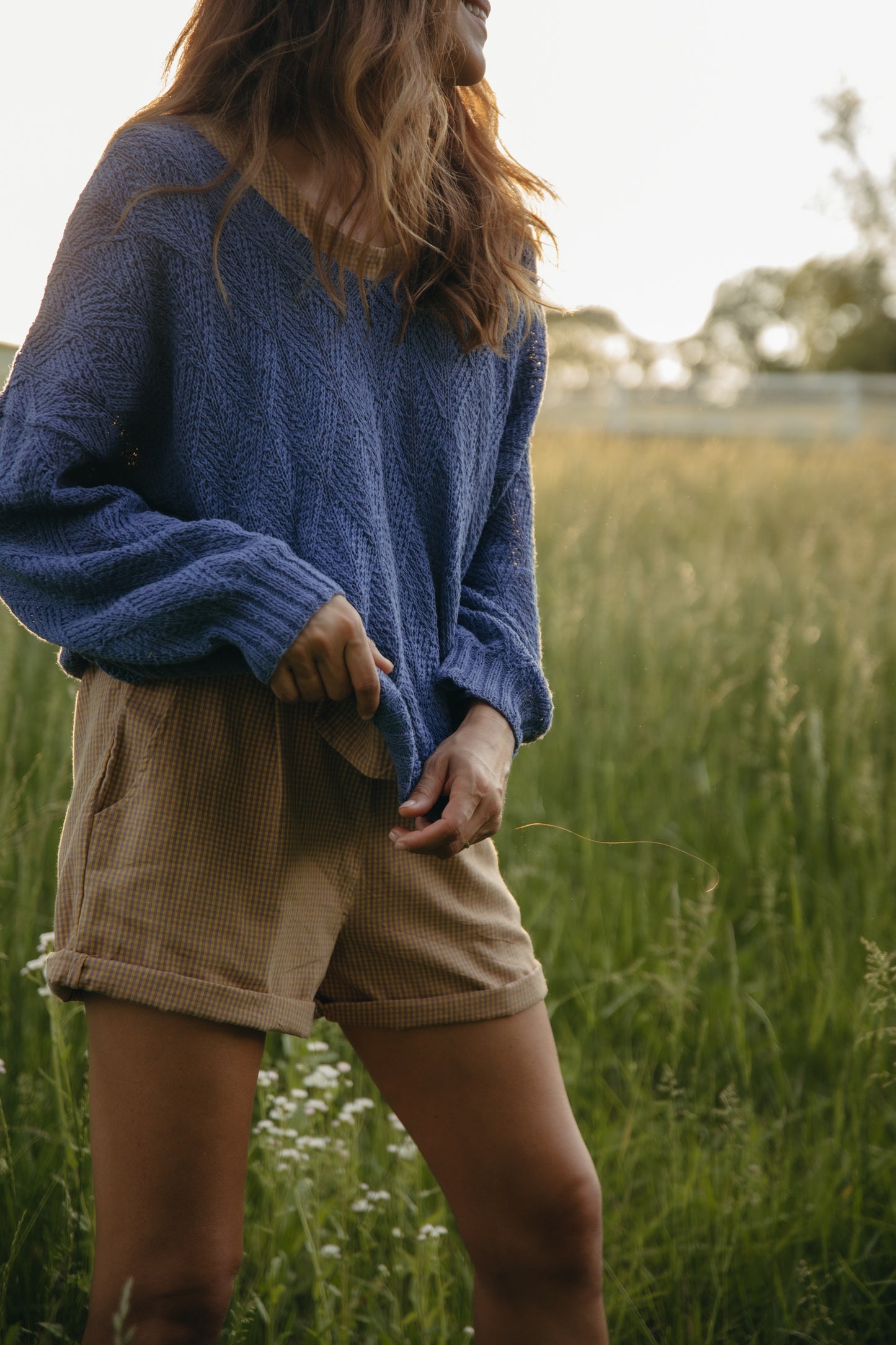 Chloe Textured V Knit Pullover in Periwinkle Made to Order