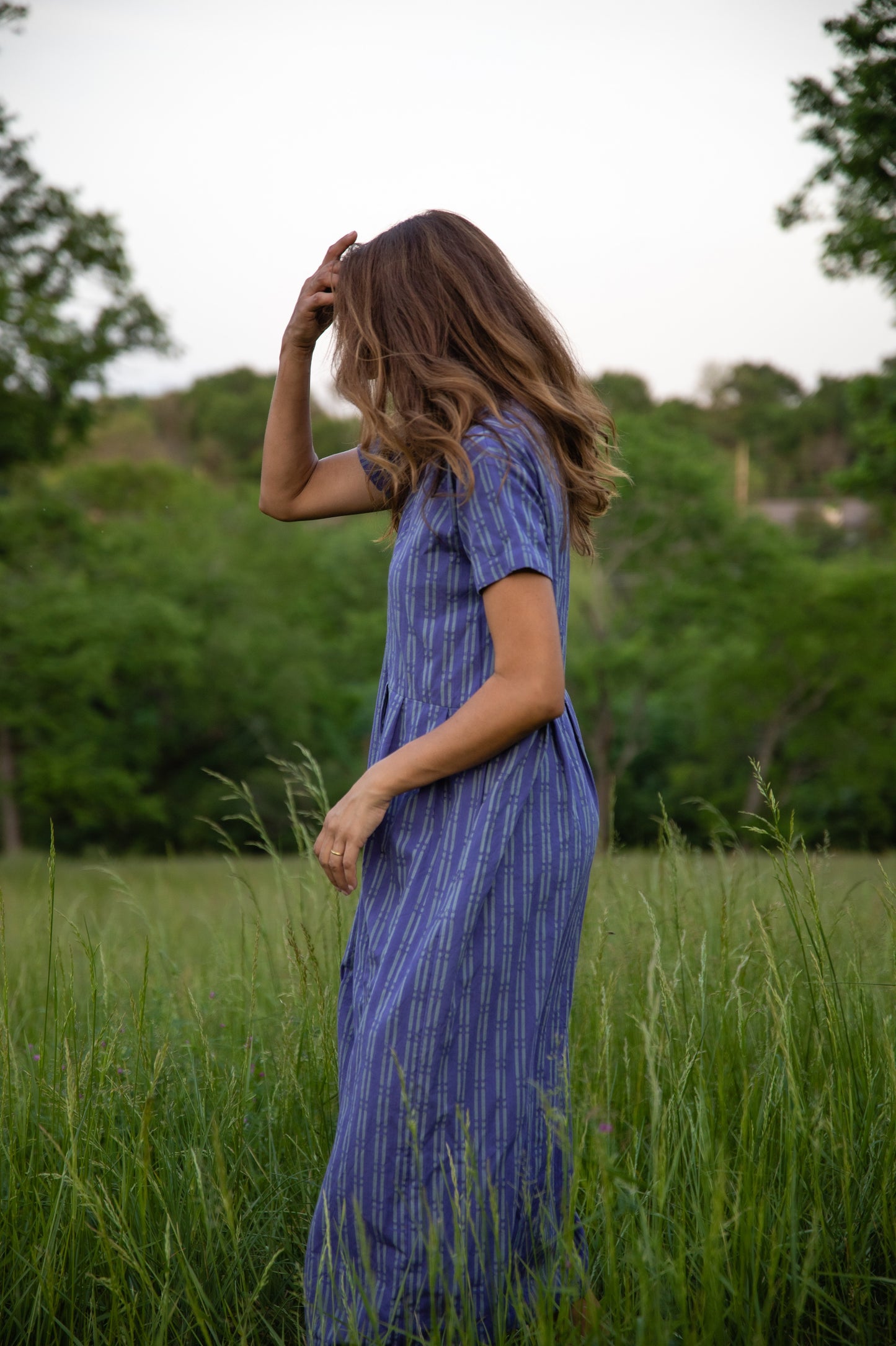 Eloise Handwoven Cotton Dress in Periwinkle Made to Order