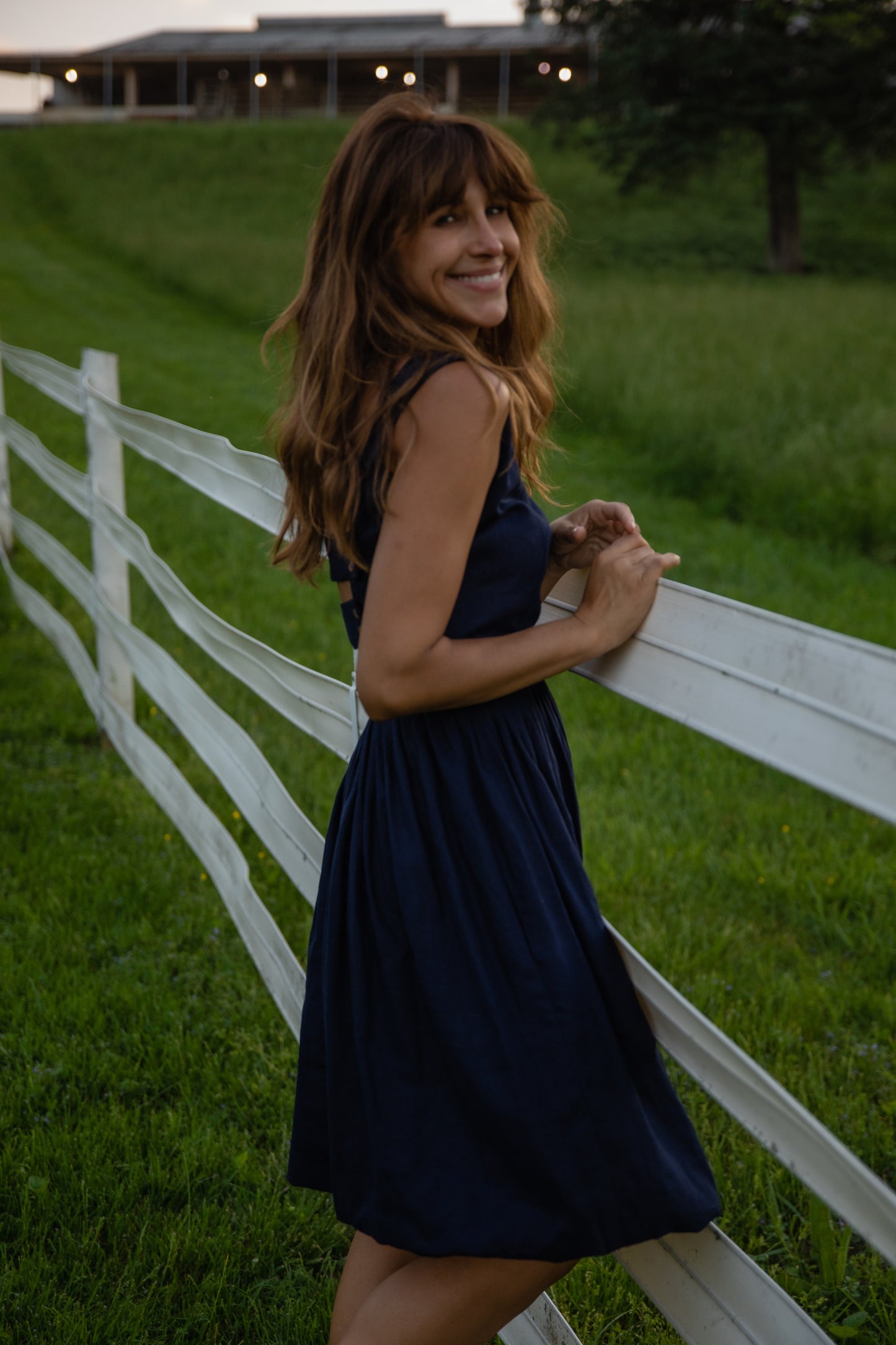 Lucy Dress in Navy and Chambray Linen