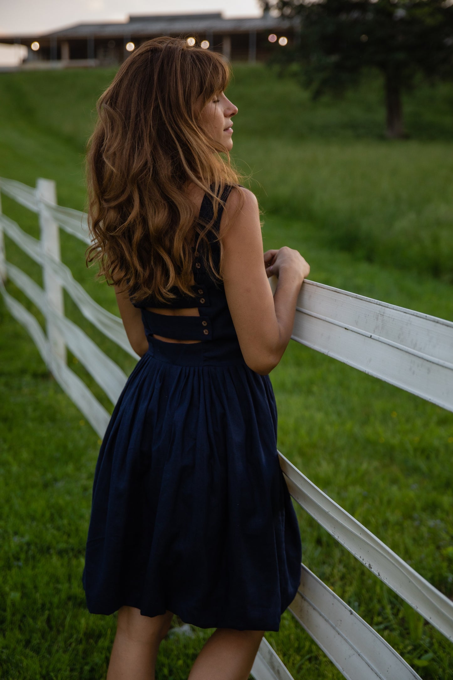 Lucy Dress in Navy and Chambray Linen