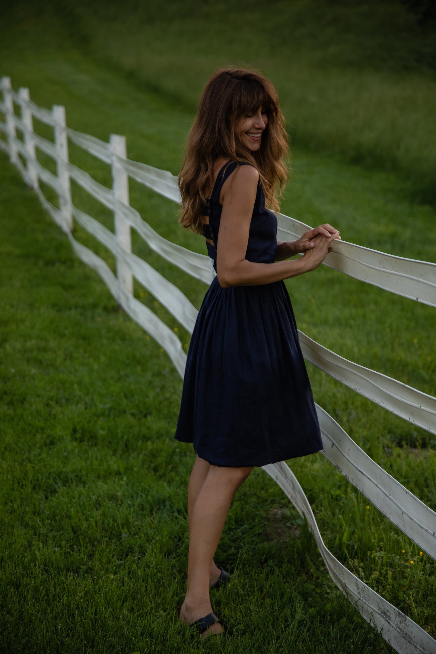 Lucy Dress in Navy and Chambray Linen