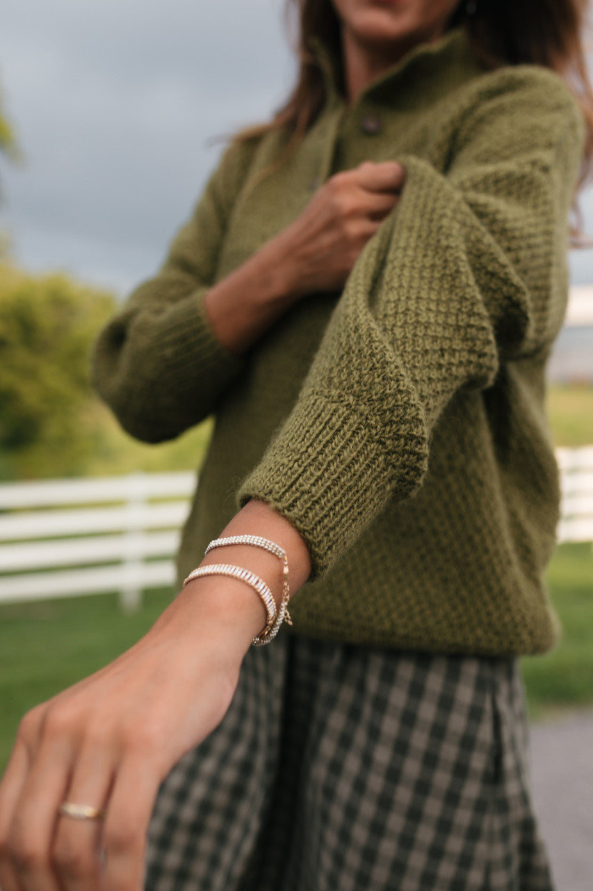 Imogene Oversized Wool Henley in Moss Made to Order