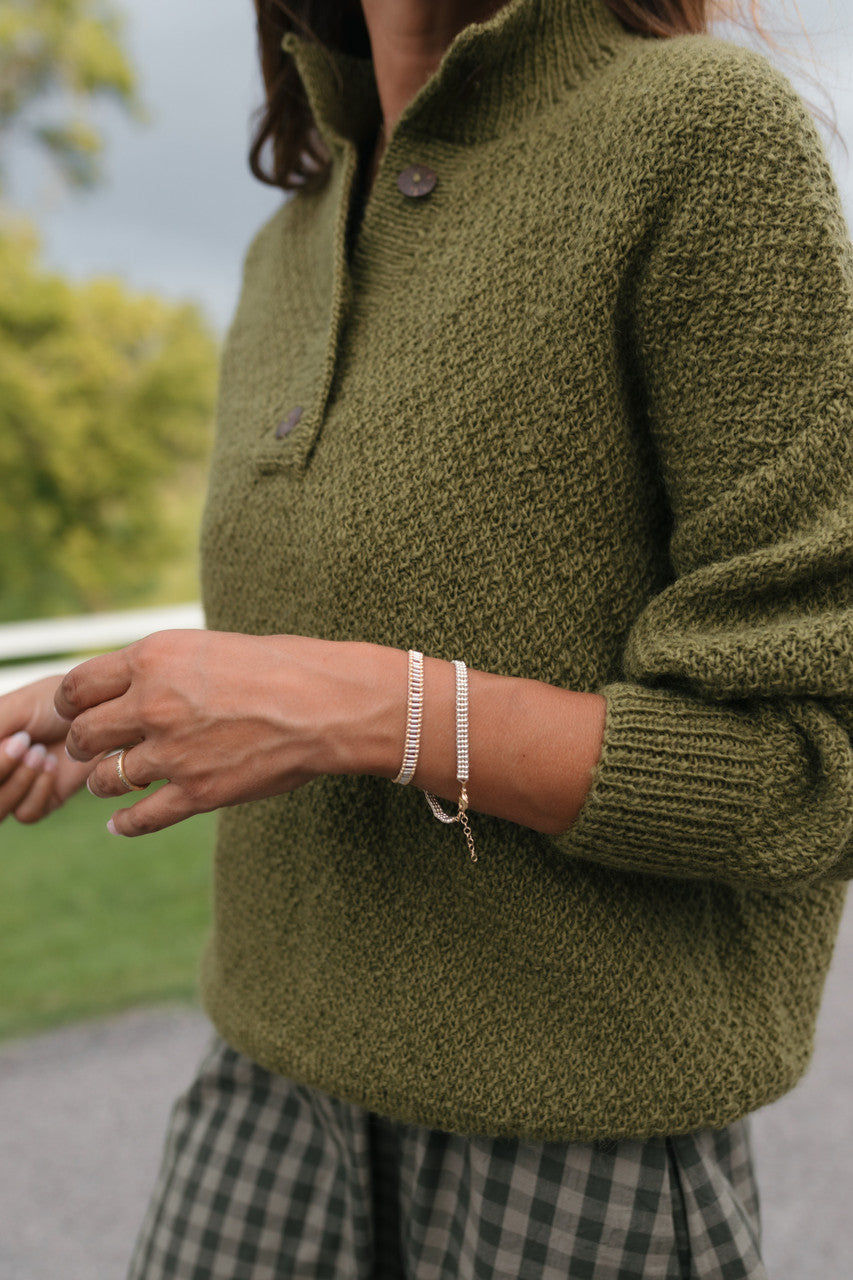 Imogene Oversized Wool Henley in Moss Made to Order