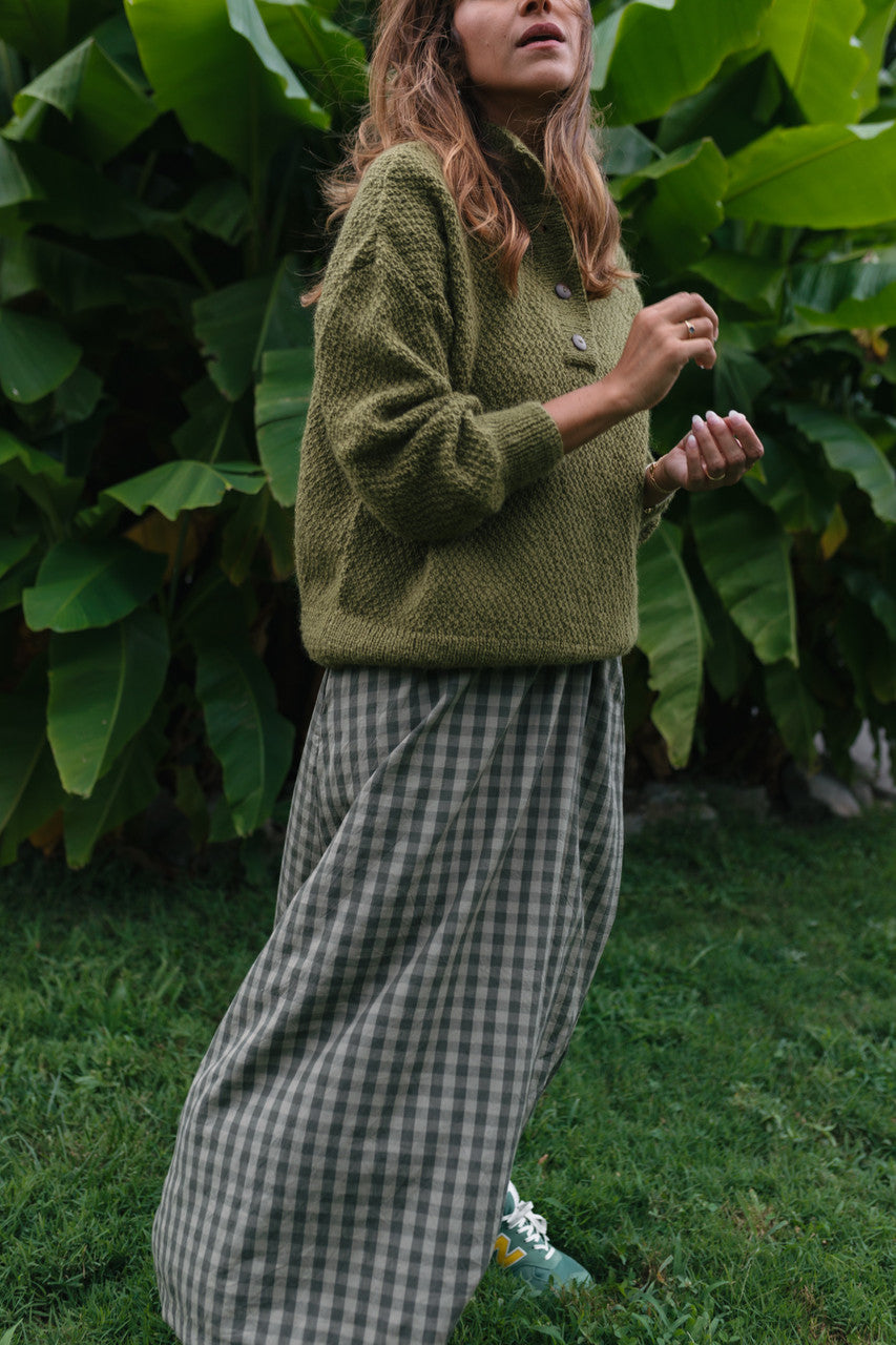 Imogene Oversized Wool Henley in Moss Made to Order