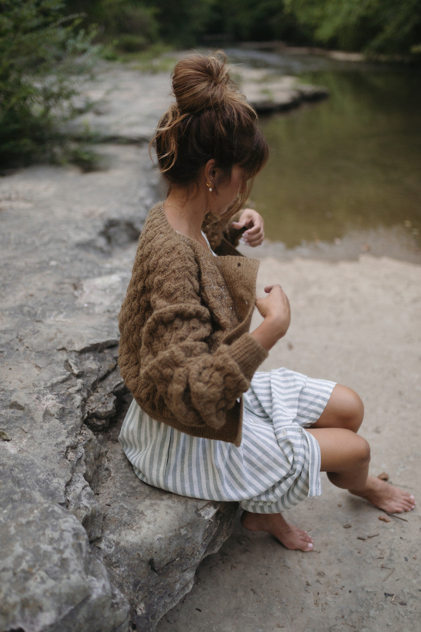 Quinn Wool Cardigan in Light Brown - M Left