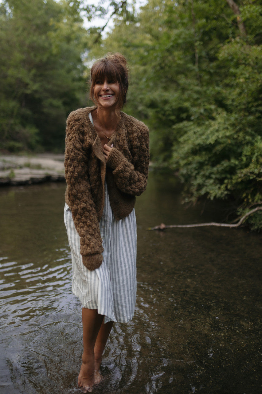 Quinn Wool Cardigan in Light Brown - M Left