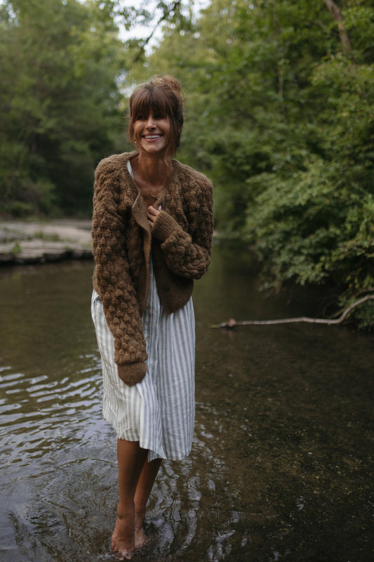Quinn Wool Cardigan in Light Brown Made to Order
