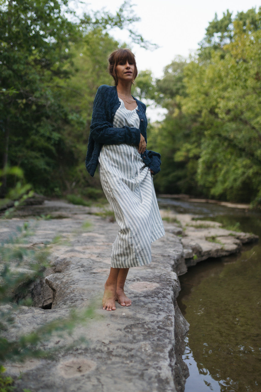 Tina Triangle Knit Cotton Cardigan in Teal Made to Order