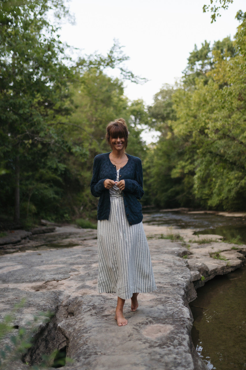 Tina Triangle Knit Cotton Cardigan in Teal Made to Order