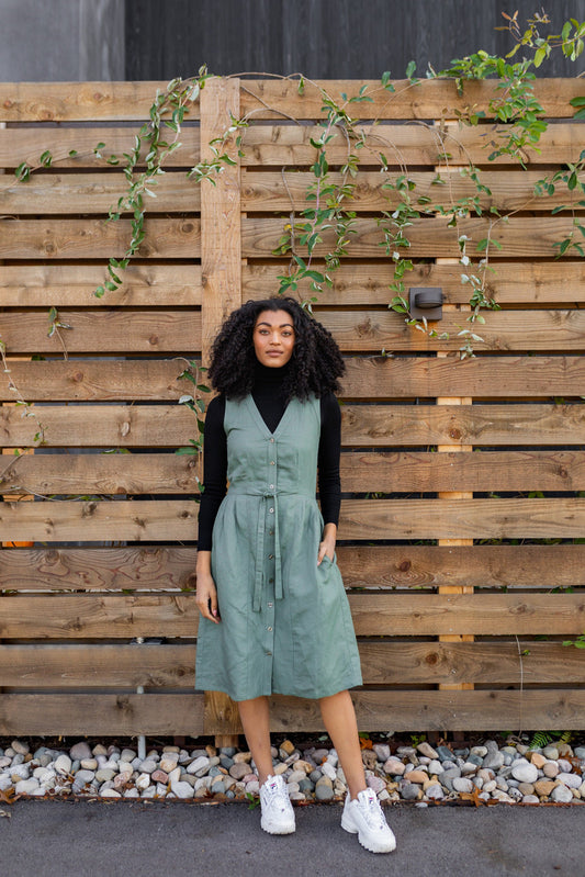 June Dress in Sage Green Linen/Cotton Made to Order