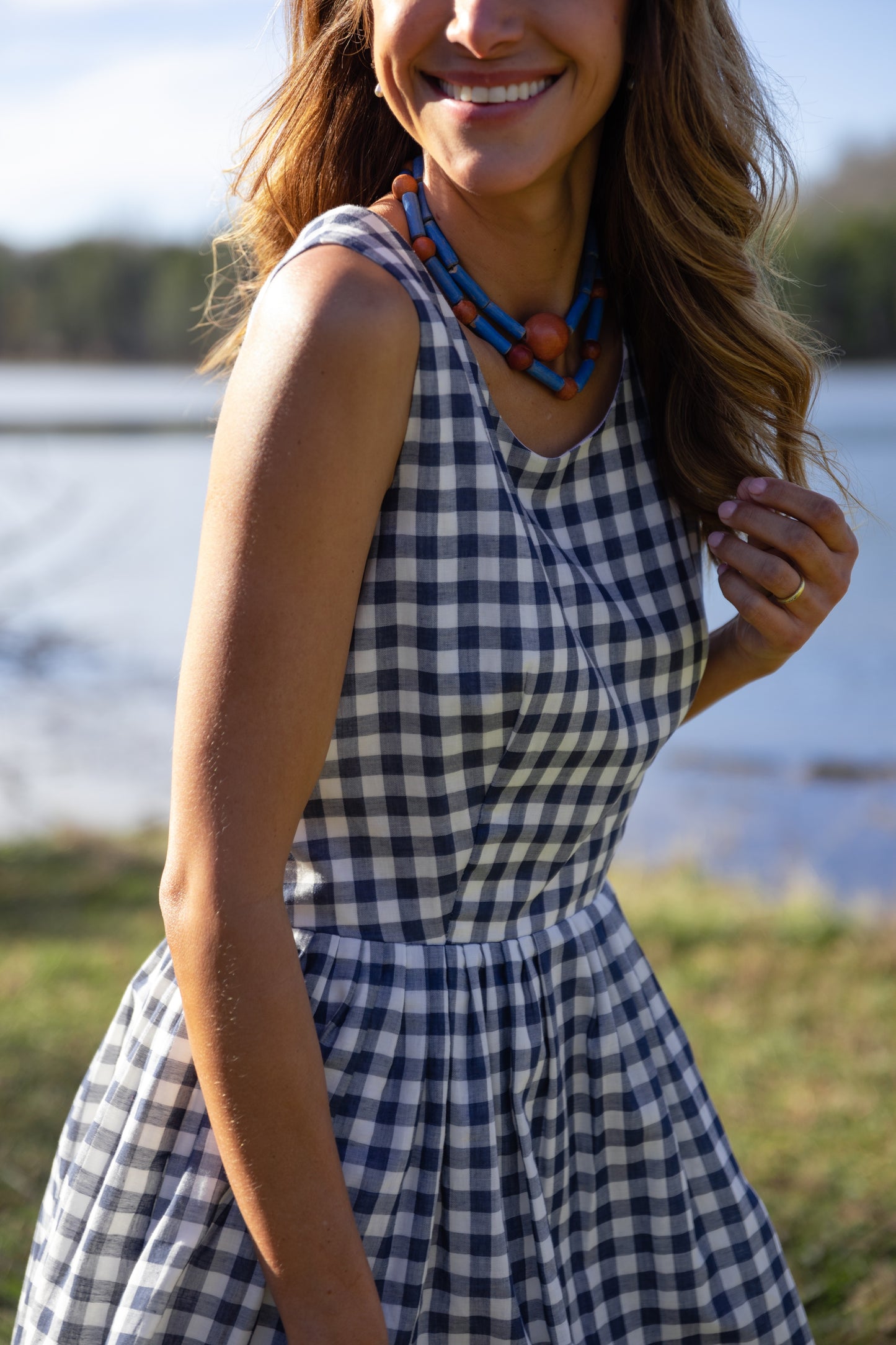 Lucy Dress in Gingham Cotton - M and XL Left
