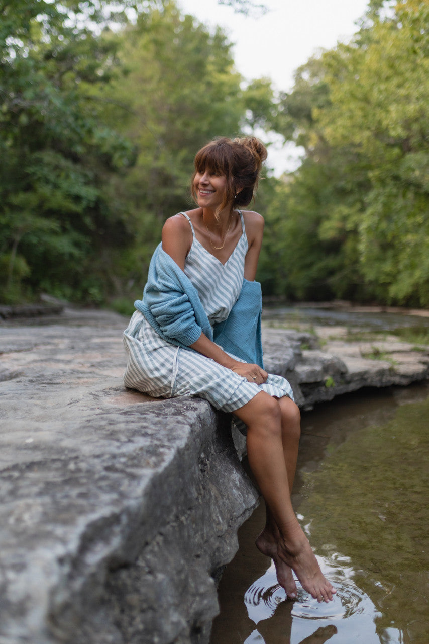 Kim Classic Cotton Cardigan in Light Blue Made to Order
