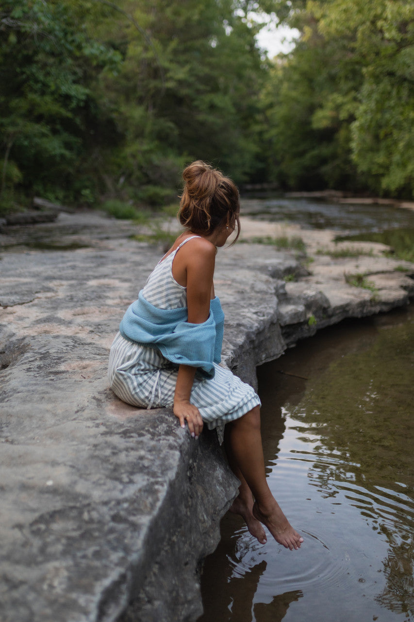 Kim Classic Cotton Cardigan in Light Blue Made to Order